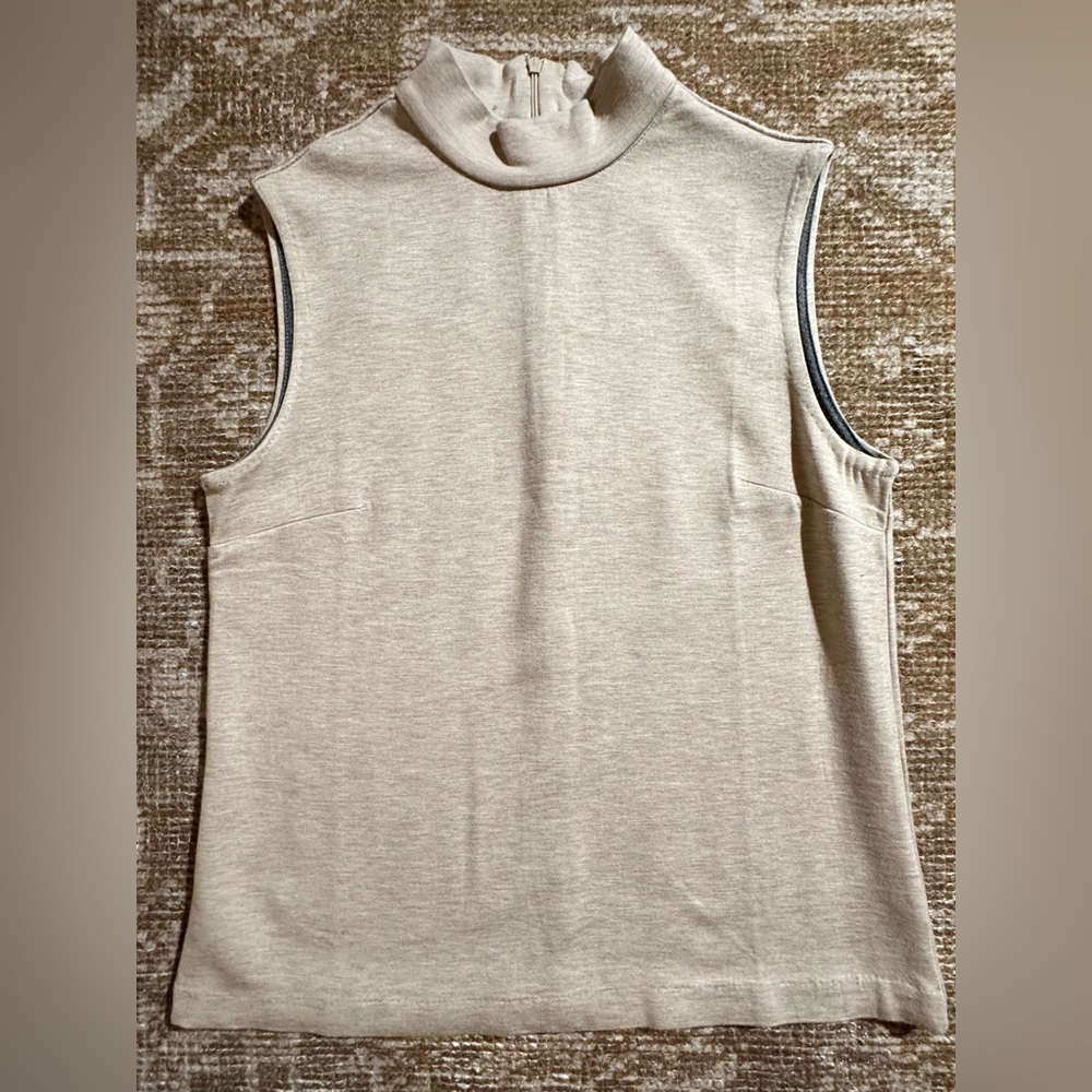 Sleeveless Beige Mock-Neck Women's Top